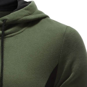 Sudadera con Capucha Personalizada para Hombre, Verde Oliva, Estilo Táctico, Ajustada, de Forro Polar, con Panel Lateral en Contraste Negro, Venta al por Mayor de Fábrica, MOQ Bajo - Product Image 5