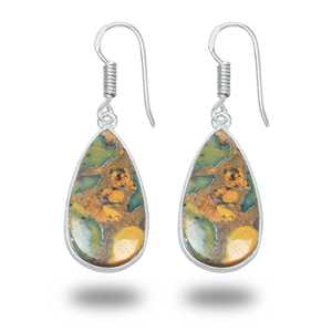 ต่างหูเงินแท้ทำด้วยมือ925แข็งมาพร้อมกับต่างหูตะขอพลอยรูปหินอ่อน Sabalgarh แท้ (Fruit Jasper) - Product Image 5