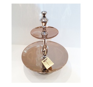 Chaude Fantaisie Cuivre Plaqué Aluminium De Haute Qualité Conception Simple Serveur De Gâteau À 2 Niveaux Plat De Fruits En Métal Style Unique Serveur De Gâteau - Product Image 1