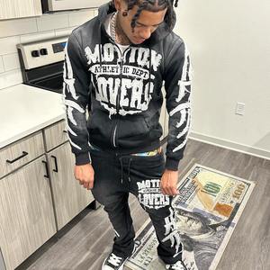 Chándal personalizado de algodón de peso pesado para hombre, chándal de lavado ácido con estampado gráfico vintage, conjunto de 2 piezas para hombre - Product Image 4