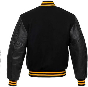 Nueva chaqueta universitaria negra de lujo con cuello levantado y logotipo frontal de lona personalizada para unisex - Product Image 2