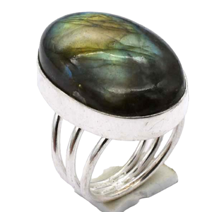 Bague en pierres précieuses de Labradorite plaquée argent faite à la main pour femmes coupe ovale taille américaine 6-9 réglage de lunette mariage mélange de fête chrétienne - Product Image 3