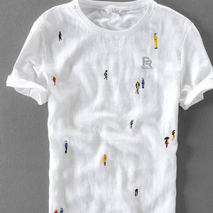 T-shirts de broderie sur mesure 100% coton 130 GSM décontracté col rond avec technique de teint uni motif solide meilleur matériau - Product Image 3