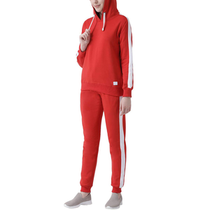 Ensemble de survêtement deux pièces en toile unie pour femme, collection hiver 2026, 100 % coton biologique, vente en gros - Product Image 2