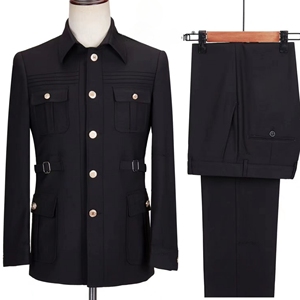 Costume Safari Africain Coupe Slim pour Homme Col Droit Style Smoking 2 Pièces Vêtement de Travail Fermeture à Boutons Col en V XL Adultes - Product Image 6