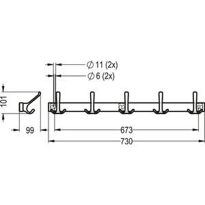 Hermeta 5-<b>Hook</b> Wall <b>Rail</b> Light Alloy Silver Anodized 96mm Projection 102mm Height - Product Image 4