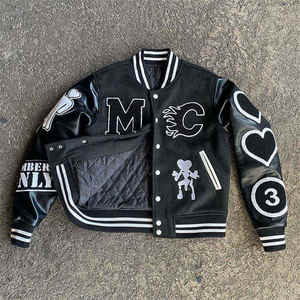 Blouson aviateur hiver personnalisé OEM blouson vintage unisexe université Letterman veste chenille brodé/manche en cuir - Product Image 5