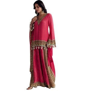 Ensemble Palazzo imprimé rose avec Dupatta Vente en gros Vêtements ethniques pour femmes OEM Usine de vêtements Fournisseur en vrac Mode personnalisée - Product Image 3