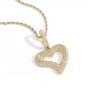 1Inch Moissanite Heart Shape Pendent 925 <b>Silver</b> Plated Baguette & Round Cut Diamond Look Custom Pendant for Street Style For Him - Product Image 4