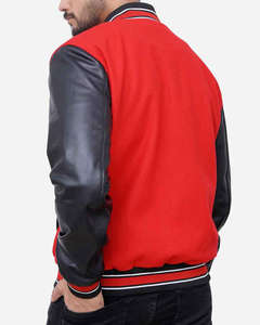 Chaqueta universitaria clásica de moda para hombre 2205, bombardero rojo y negro con letras, Mangas de piel sintética, cierre de botón a presión, ropa de abrigo elegante - Product Image 5