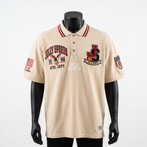 Mens 220 GSM Polyester Polo <b>Shirt</b> Cream Color Contrast Tipped Collar Embroidery Twill Applique Custom Logo Men's Polo <b>Shirts</b> - Product Image 2