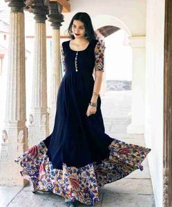 Coton mélangé Kalamkari imprimé Kurti tissu doux décontracté festif Long Kurta pour les femmes Bollywood traditionnel fête ethnique hiver - Product Image 1