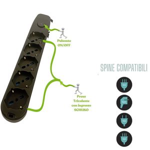 Multisocket 5 uscite spina universale 16A 1.5 metri cavo nero con pacco protezione per bambini 1 ciabatte - Product Image 3