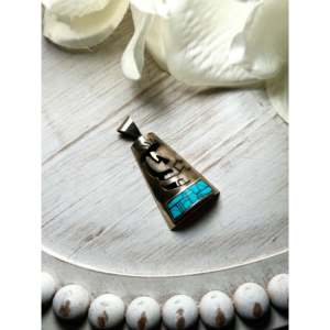 Navajo <b>Crafted</b> Kingman Turquoise & Sterling Silver Pendant Fine Jewelry Charms - Product Image 3
