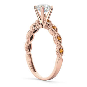 แหวนหมั้นวินเทจ 0.50 กะรัต ประดับเพชรและซิทริน ทองคำชมพู 14k - Product Image 2