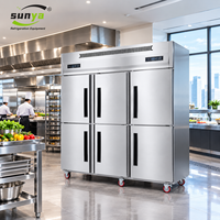 Réfrigérateur commercial pour cuisine, 6 portes, vertical, en acier inoxydable, OEM ODM pour restaurant, hôtel, restauration