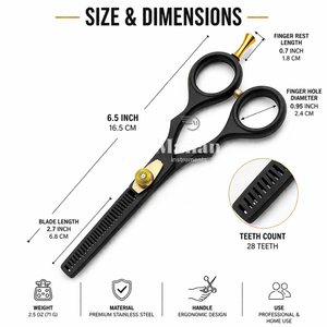 Ciseaux de coiffure professionnels noirs et dorés de 6,5 pouces pour la texture des cheveux, en acier inoxydable, outil de barbier OEM - Product Image 3