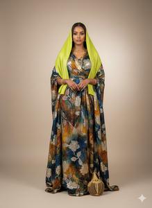 Vestido de Novia Modesto y Atemporal para Niñas, Estilo Somalí Fransawi Dirac, Jacquard Tejido con Diseño Floral en Degradado, para Celebración del Eid - Product Image 3