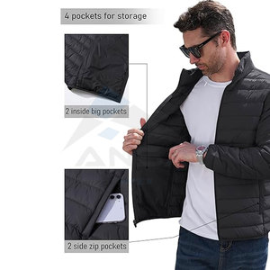 Chaqueta acolchada con aislamiento personalizable para hombre, cortavientos ligero con tela repelente al agua, cuello alto, cremallera completa - Product Image 4
