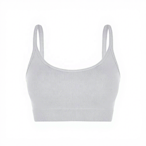 Soutien-gorge de sport côtelé à bretelles pour femme, maintien moyen, respirant, pour yoga et activités sportives, couleur unie - Product Image 1