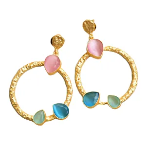 Çok renkli taşlar güzel moda küpe kadınlar için hint tedarikçileri özelleştirilebilir mücevher