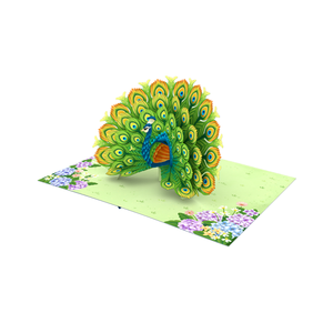 Venta al por mayor Pavo Real hecho a mano Pop Up Card 3D Card Animal Theme tarjetas de felicitación personalizadas con sobres - Product Image 1