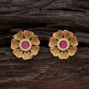 Antique-Style Trendy Religious <b>Stud</b> Flower Pattern Bezel Set Zircon Diamond Pearl <b>Turquoise</b> Made Zinc Alloy Brass for Parties - Product Image 1
