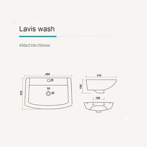 LAVISH Lavabo mural Facile à nettoyer Design moderne Salle de bain Toilettes Garantie 5 ans Maison Bureau Hôtel École Hôpital Centre commercial - Product Image 2