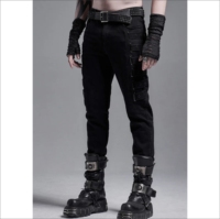 Pantalon en jean décontracté respirant coupe régulière effet mouillé style gothique avec détails en dentelle, sexy, en latex, streetwear, pour soirée, hiver, tenue décontractée, mode