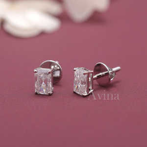 IGI Certified Lab Grown Diamond Radiant Cut <b>Stud</b> Earrings S925 Sterling Silver Rectangular Solitaire Diamond Earrings - Product Image 2