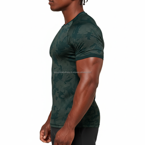 Camiseta Deportiva Unisex Personalizada, Camuflaje Jacquard, Nailon, Compresión, Espalda Cruzada, Manga Corta, Ligera, para Entrenamiento, Deporte y Atletismo - Product Image 3