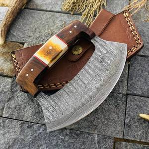 Premium Handmade Kitchen <b>Knife</b> Damascus Steel Ulu with Wood Handle DIY Grade Industrial Pizza Cutter for <b>Slicing</b> Meat Pizza - Product Image 4