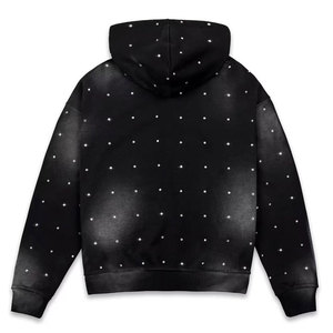 Sudadera con capucha de peso pesado de alta calidad Sudadera personalizada con bordado de diamantes de imitación Otoño Lavado con ácido Sudadera con capucha de diamantes de imitación - Product Image 5