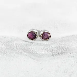 Natural Raw Gemstone Tiny Collate Set 925 Sterling Silver Ruby July Month Birthstone Stud Earring For Making Jewelry Accessories