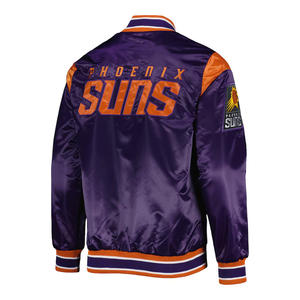 Men's Satin Winter Stand Collar <b>Varsity</b> <b>Jacket</b> <b>Purple</b> Single Button College Style Vintage - Product Image 3