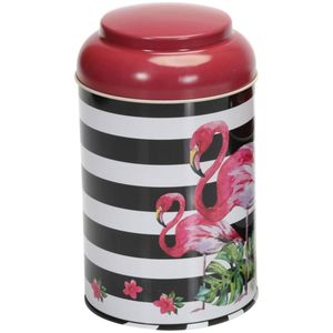 1.2L Pink Flamingo Illustrator Línea de fondo redondo de metal de 150 x mm con tapa de cúpula 1.2L Cestas de metal - Product Image 1