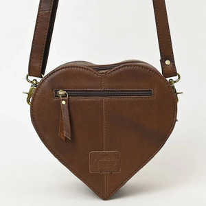 Bolso Bandolera de Cuero Genuino para Mujer, Estilo Vintage Bohemio, Bolso de Mano de Cuero Vacuno con Forma de Corazón Floral - Product Image 4