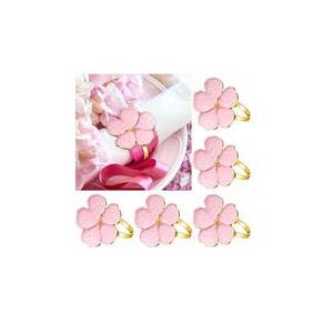 Bague en acier inoxydable plaqué or avec motif de fleur en émail rose Décorations de banquet de mariage haut de gamme Anneau de serviette de haute qualité - Product Image 1