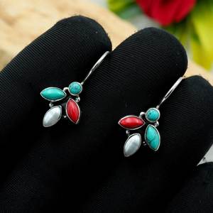 Pendientes de tuerca bohemios de Plata de Ley 925, elegantes perlas naturales multicolores de Coral turquesa, regalo de boda para ella a la moda - Product Image 3
