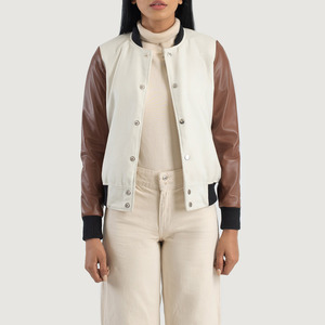 Venta al por mayor de alta calidad de las mujeres de béisbol casual Varsity chaquetas de secado rápido tela antibacteriana botón sólido bordado de algodón - Product Image 2