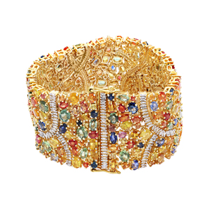 Pulsera de Diseño en Plata de Ley 925 con Zafiros Naturales Multicolores y Diamantes para Venta al por Mayor - Product Image 3