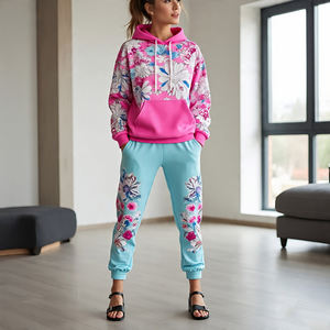 Ensemble de survêtement 2 en 1 pour femme, vêtements de sport d'hiver, imprimé numérique, respirant, veste à cordon de serrage, pantalon de survêtement, écologique, coupe-vent, imprimé - Product Image 3