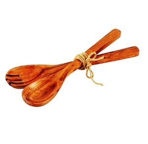 Ensemble de serveurs à salade en bois d'acacia, griffe d'ours, bois naturel avec 2 spatules, ustensiles durables faits à la main, petit, compatible congélateur - Product Image 3