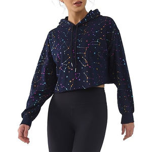 Sudadera de gran tamaño de alta calidad para mujeres chicas jóvenes Sudadera con capucha corta estampada informal con tejido de punto de cuello redondo - Product Image 1