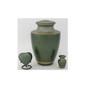 Urnas de cremación verdes de alta calidad, urnas de recuerdo de aluminio de latón y Metal europeo, fabricante de suministros funerarios para cenizas humanas para adultos - Product Image 1
