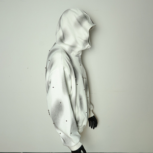 OEM Custom 100% Cotton Lined Fleece Full <b>Zip</b> Hoodie with Distress Acid Wash and Rhinestones - Product Image 6