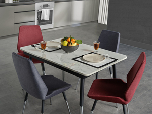 Modern <b>Dining</b> Room Set, Luxury Marble Pattern Table and 4 Colorful Velvet <b>Chairs</b> (2 <b>Red</b>, 2 Grey), Wholesale Cafe Restaurant Home - Product Image 1
