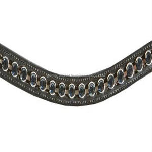 Top Quality Black Empty Channel Leather Horse Brow Band Inlaid Black Round <b>Crystals</b> Diamante Mega Bling Full <b>Stitched</b> Brow Band - Product Image 5
