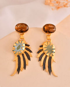 Elegante cuarzo ahumado y cuarzo azul pendiente de piedra preciosa chapado en oro y Negro pendiente de forma elegante para regalos lote al por mayor - Product Image 2