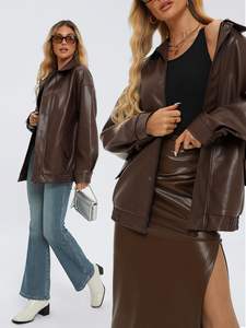 Chaqueta de Mujer al por Mayor, Elegante, Casual, de Diseño Nuevo, Talla Grande, Suave al Tacto, con Dos Cremalleras, Bordado de Cuero y Rayas - Product Image 4